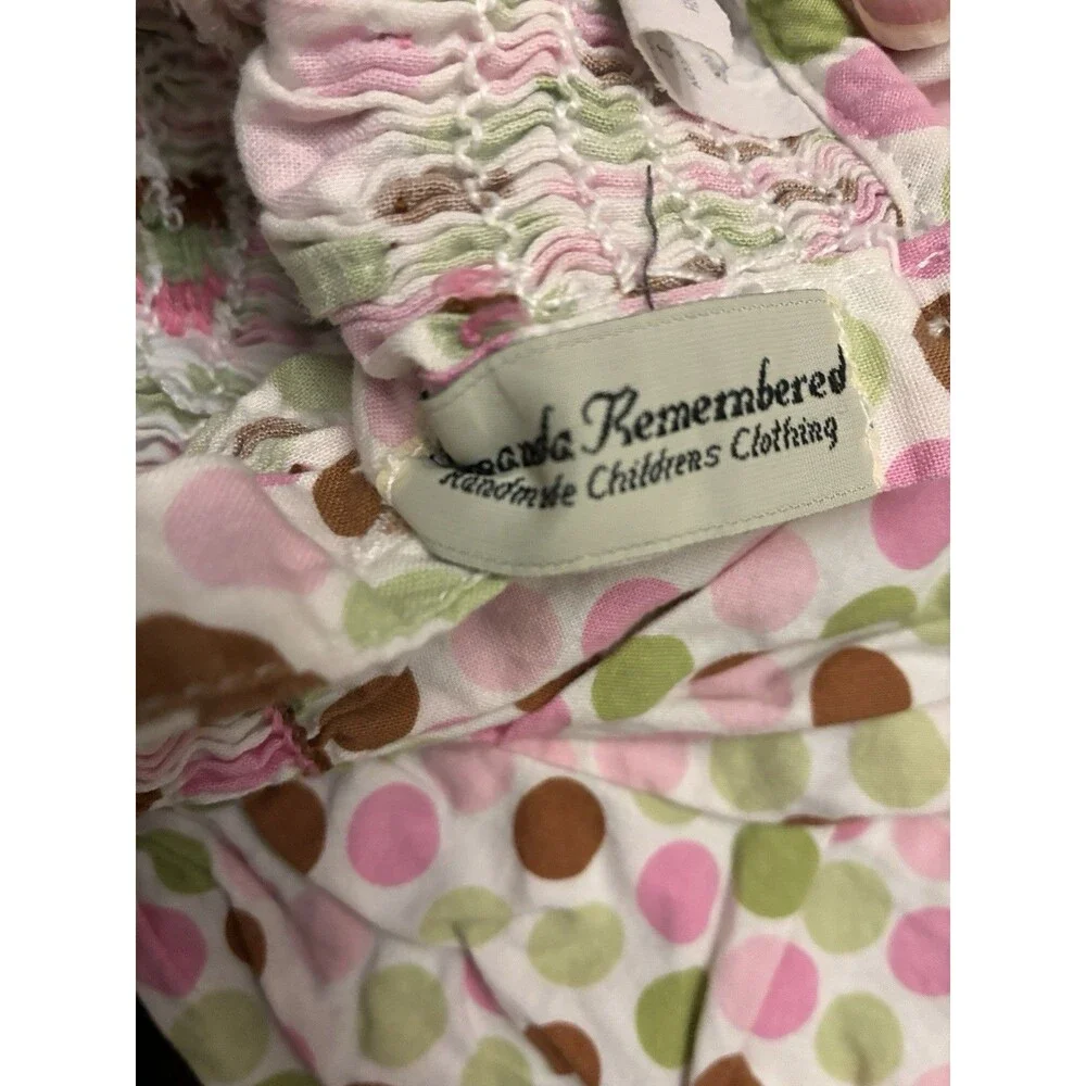 Amanda Remembered W/Smocked Purses. Dotted Pink, Green And Brown Dress. 18 Month